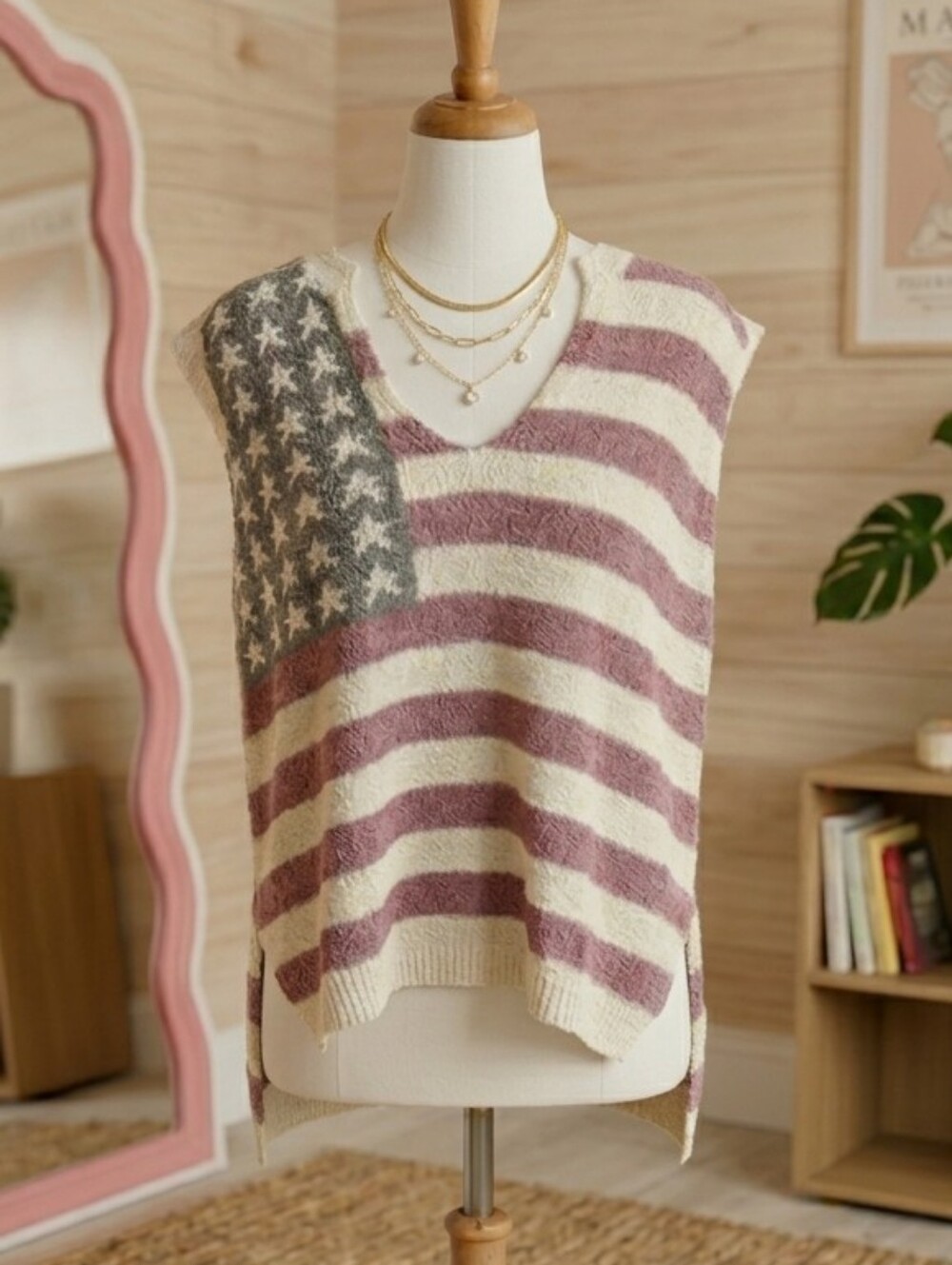 POL Patriotic Americana Lightweight Knit Flag Sweater Med - Picture 4 of 11